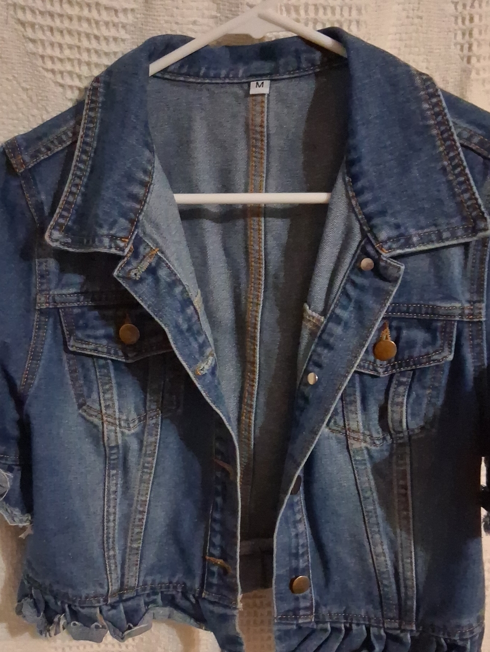 Cropped Riffle Sleeve Denim Jacket - Picture 2 of 3